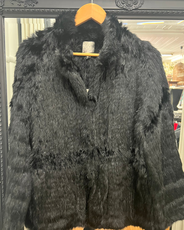 365 Days | High Neck Rabbit Fur Jacket | Black