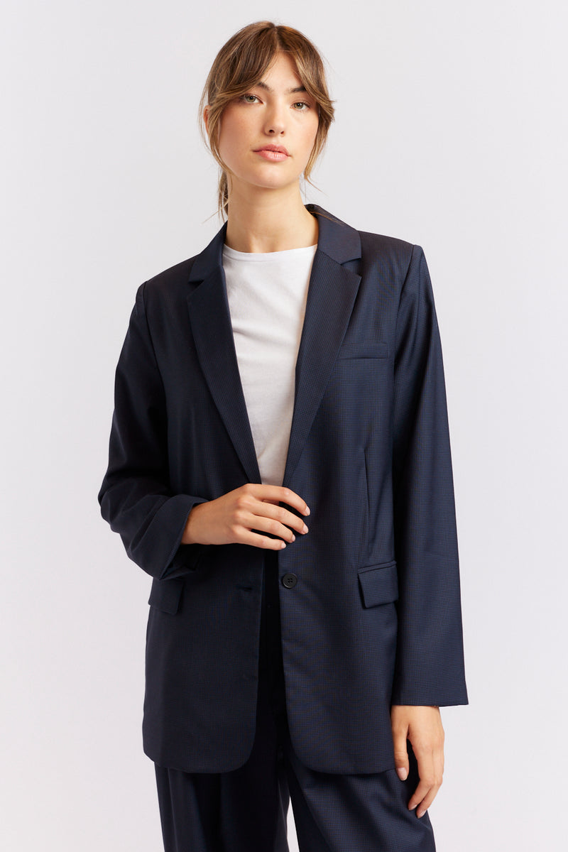 Alessandra | Andrea Wool Blazer | Navy & Black Houndstooth