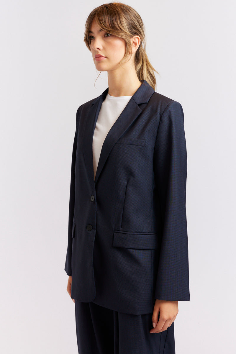 Alessandra | Andrea Wool Blazer | Navy & Black Houndstooth