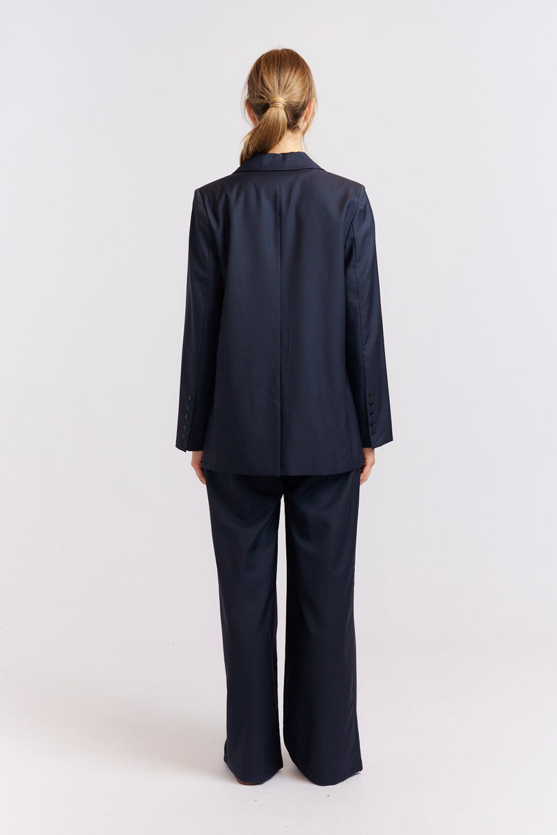 Alessandra | Andrea Wool Blazer | Navy & Black Houndstooth