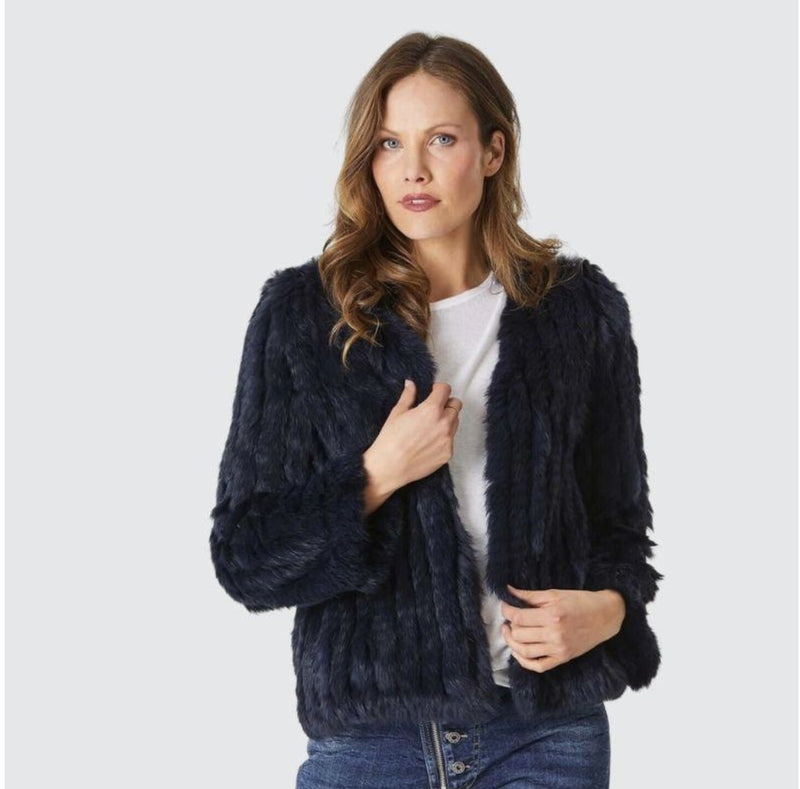 365 Days | High Neck Rabbit Fur Jacket | Midnight